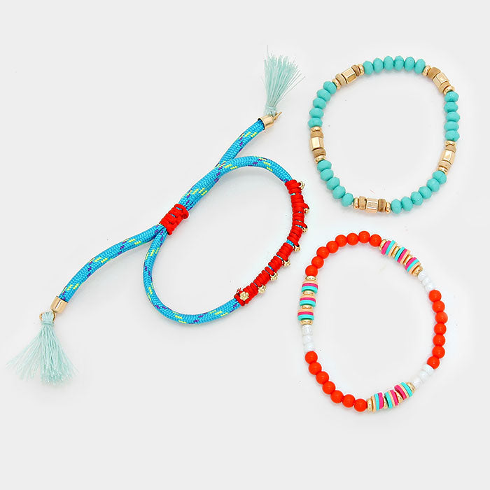iLLASPARKZ Triple Layer Beaded Cinch Bracelet with Colorful Tassels