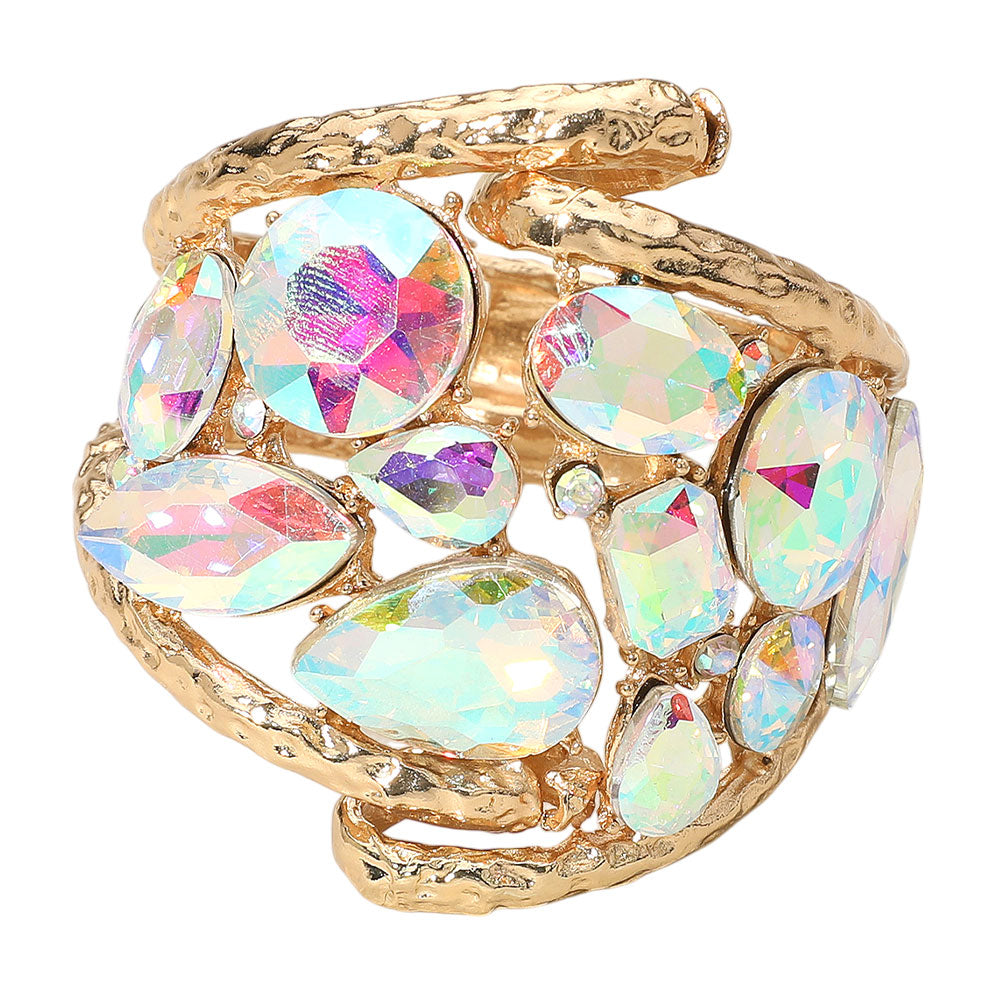 iLLASPARKZ Round Teardrop Oval Stone Embellished Wide Hinged Bangle Bracelet