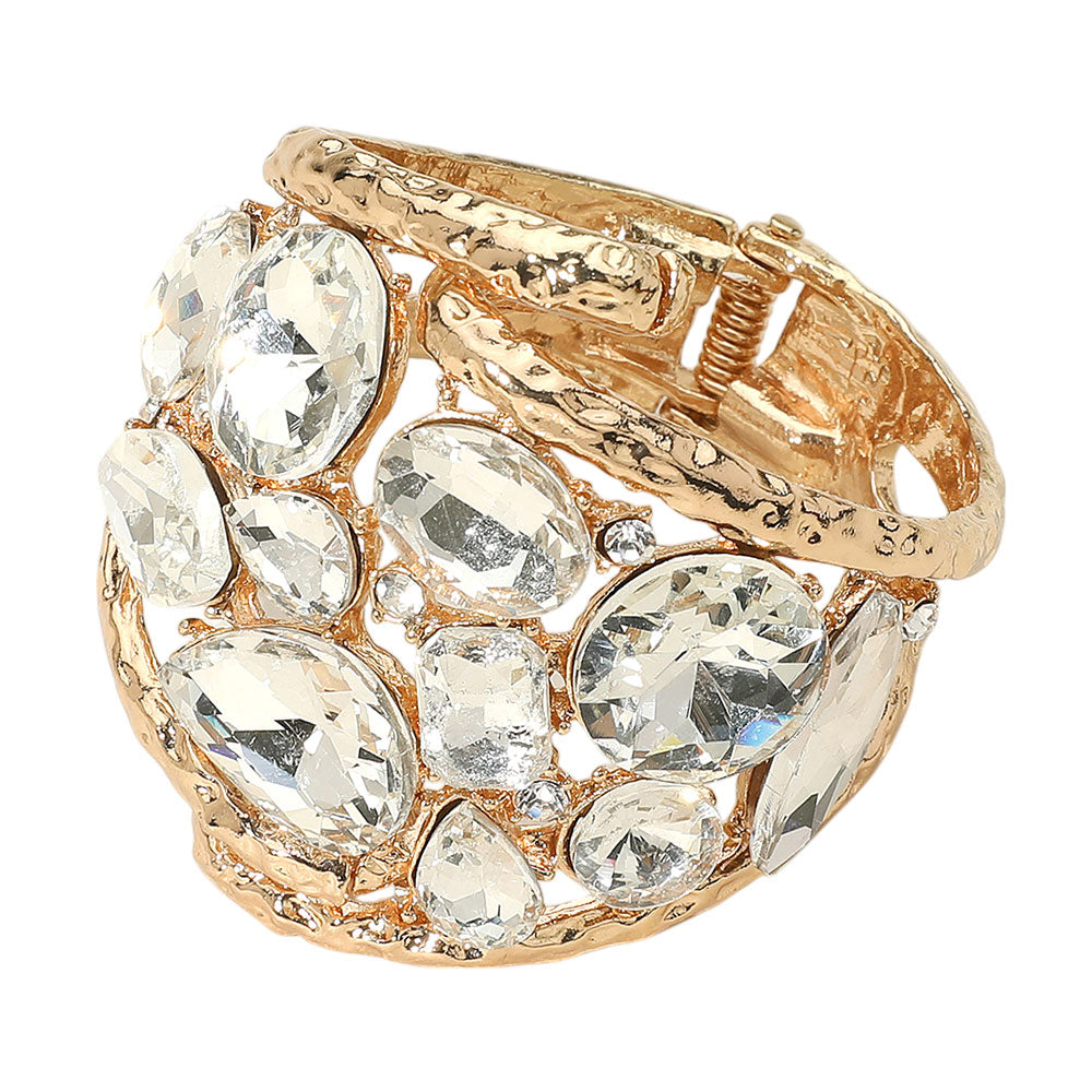 iLLASPARKZ Round Teardrop Oval Stone Embellished Wide Hinged Bangle Bracelet
