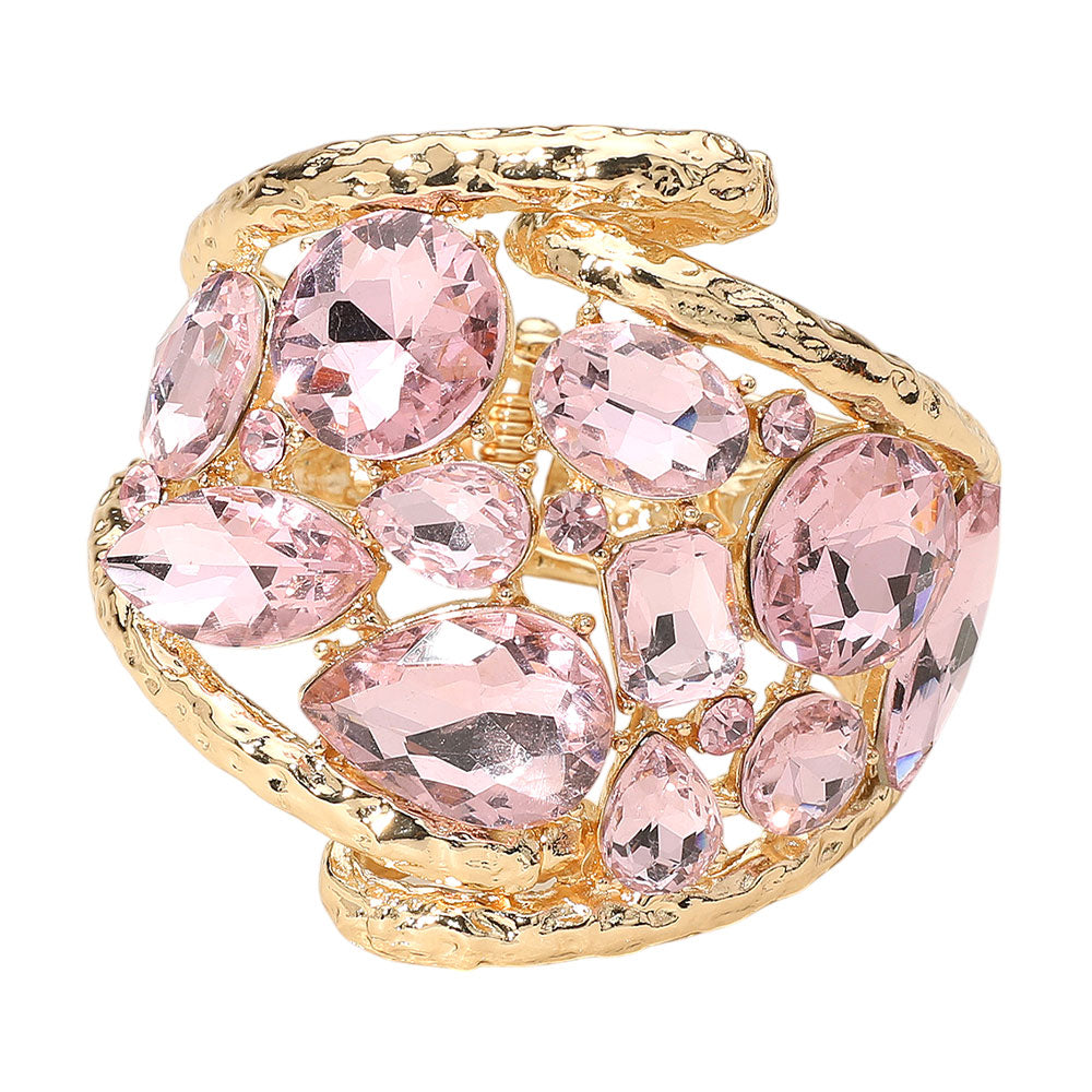 iLLASPARKZ Round Teardrop Oval Stone Embellished Wide Hinged Bangle Bracelet