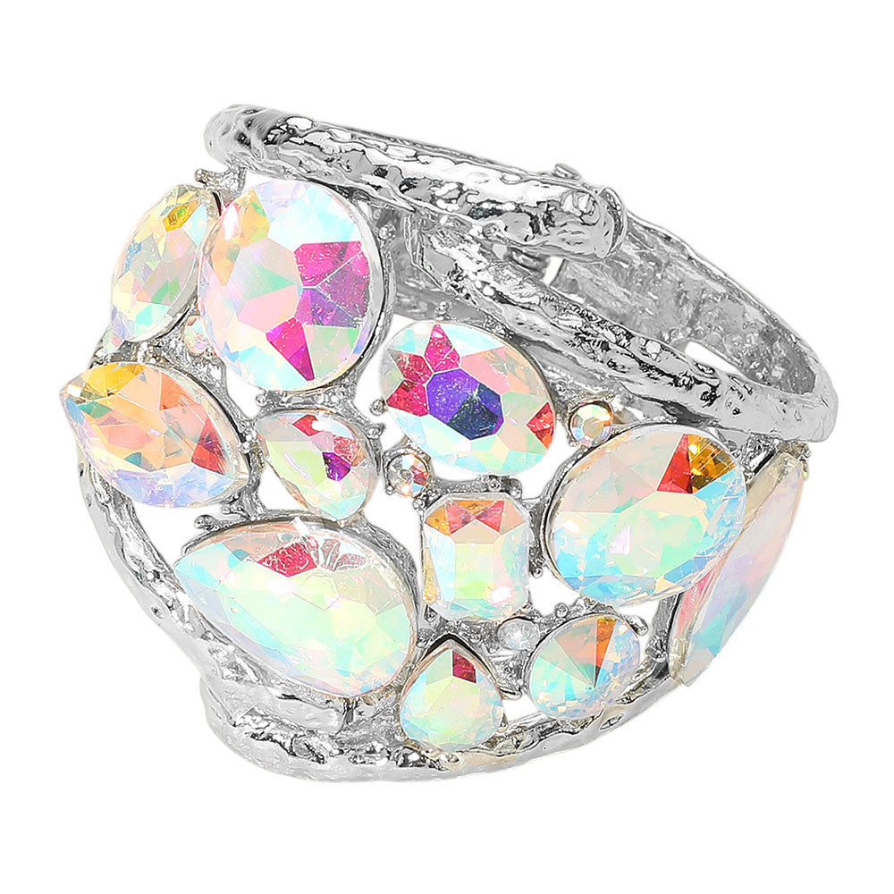 iLLASPARKZ Round Teardrop Oval Stone Embellished Wide Hinged Bangle Bracelet