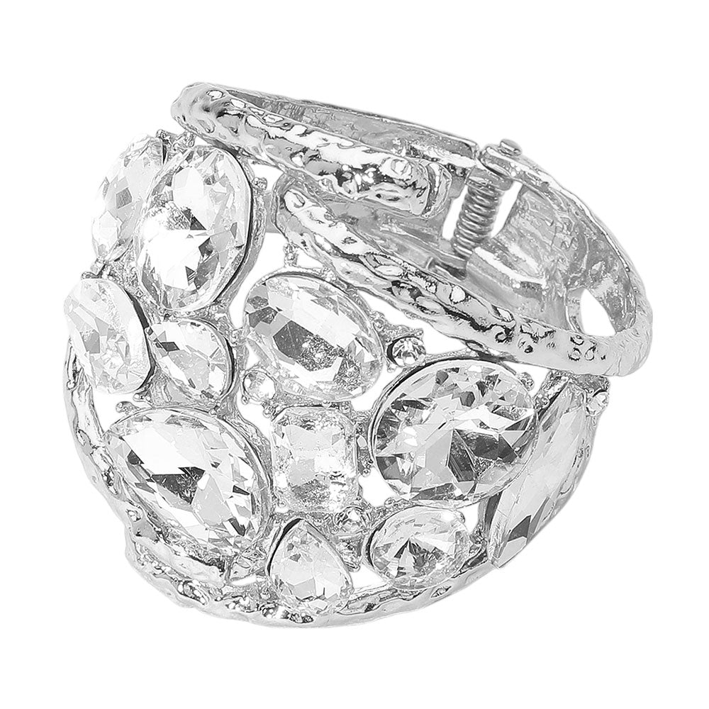 iLLASPARKZ Round Teardrop Oval Stone Embellished Wide Hinged Bangle Bracelet