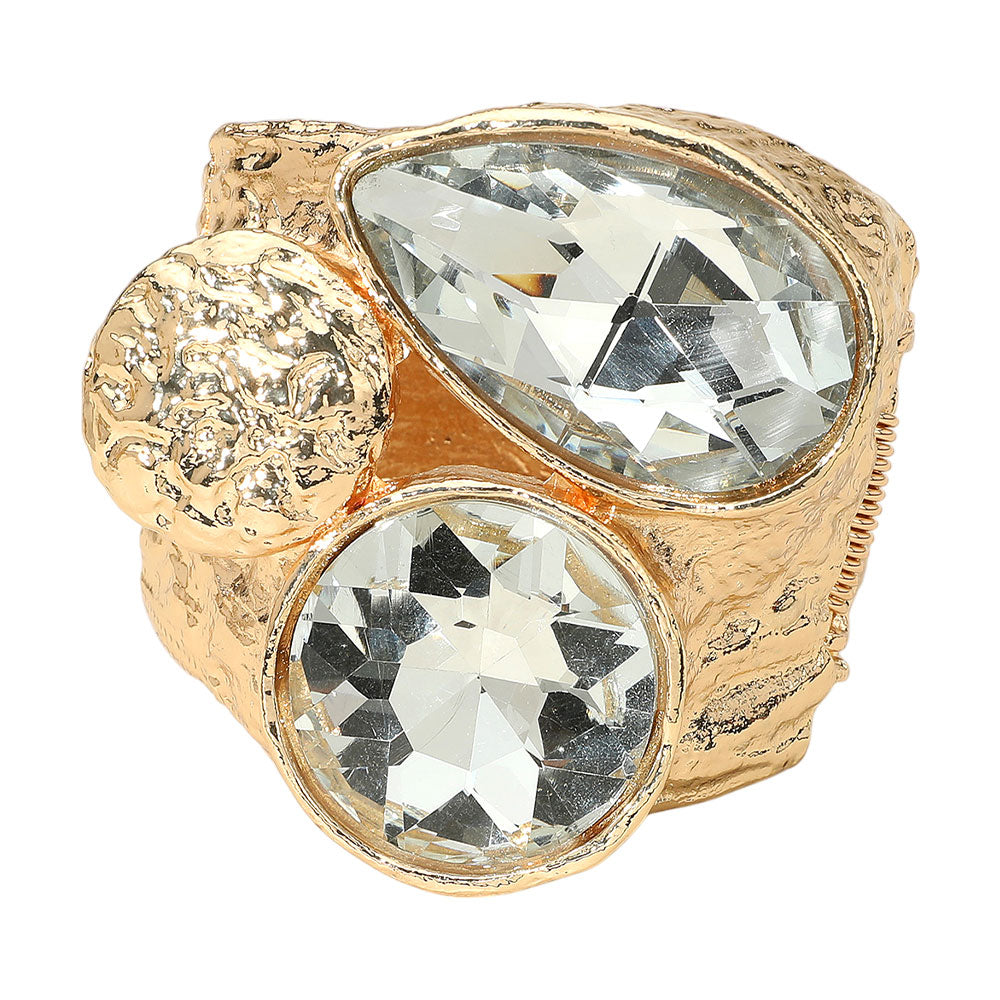 iLLASPARKZ Bold Faceted Teardrop Round Stone Wide Hinged Bangle Bracelet