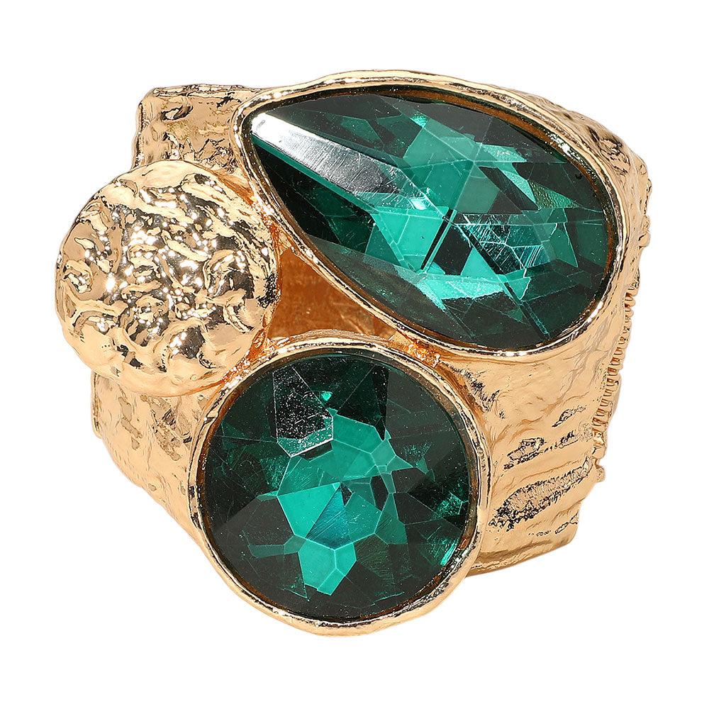 iLLASPARKZ Bold Faceted Teardrop Round Stone Wide Hinged Bangle Bracelet