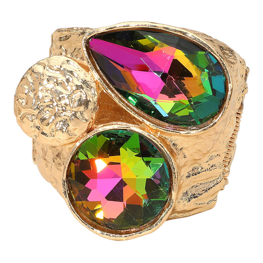 iLLASPARKZ Bold Faceted Teardrop Round Stone Wide Hinged Bangle Bracelet