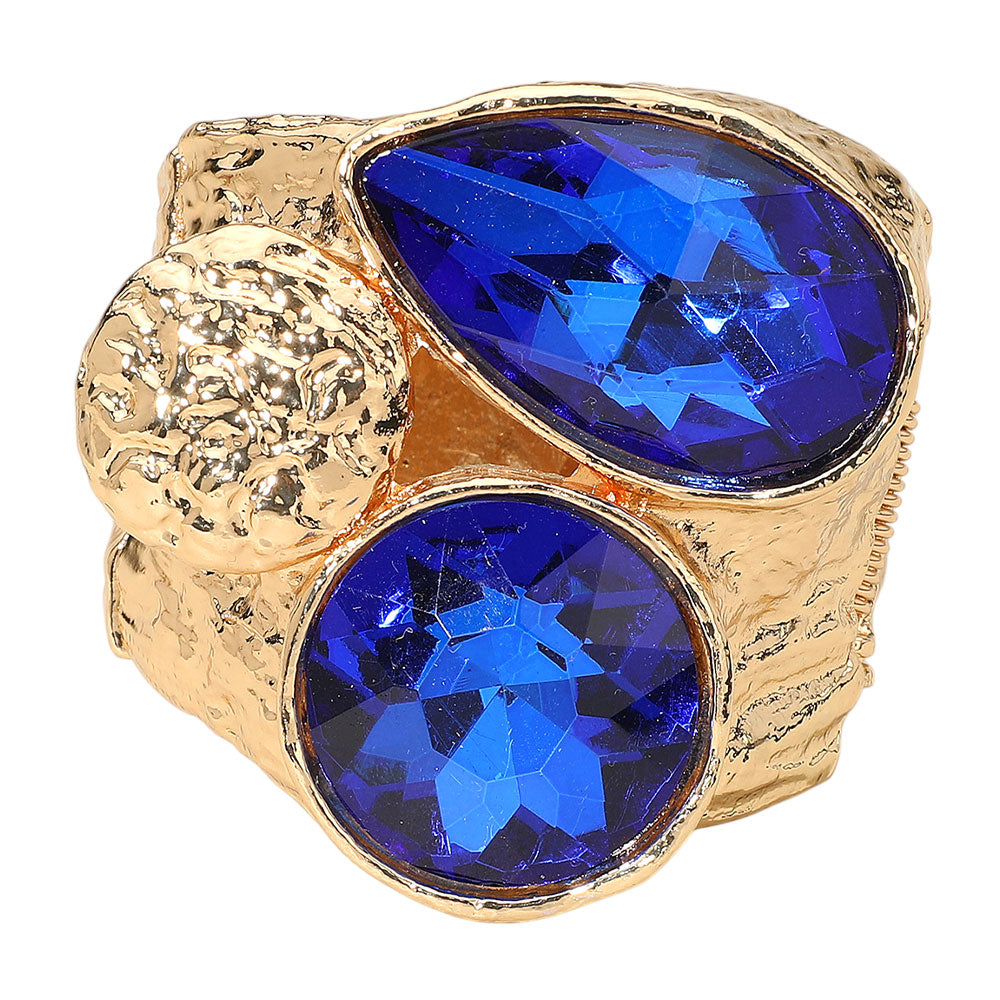 iLLASPARKZ Bold Faceted Teardrop Round Stone Wide Hinged Bangle Bracelet
