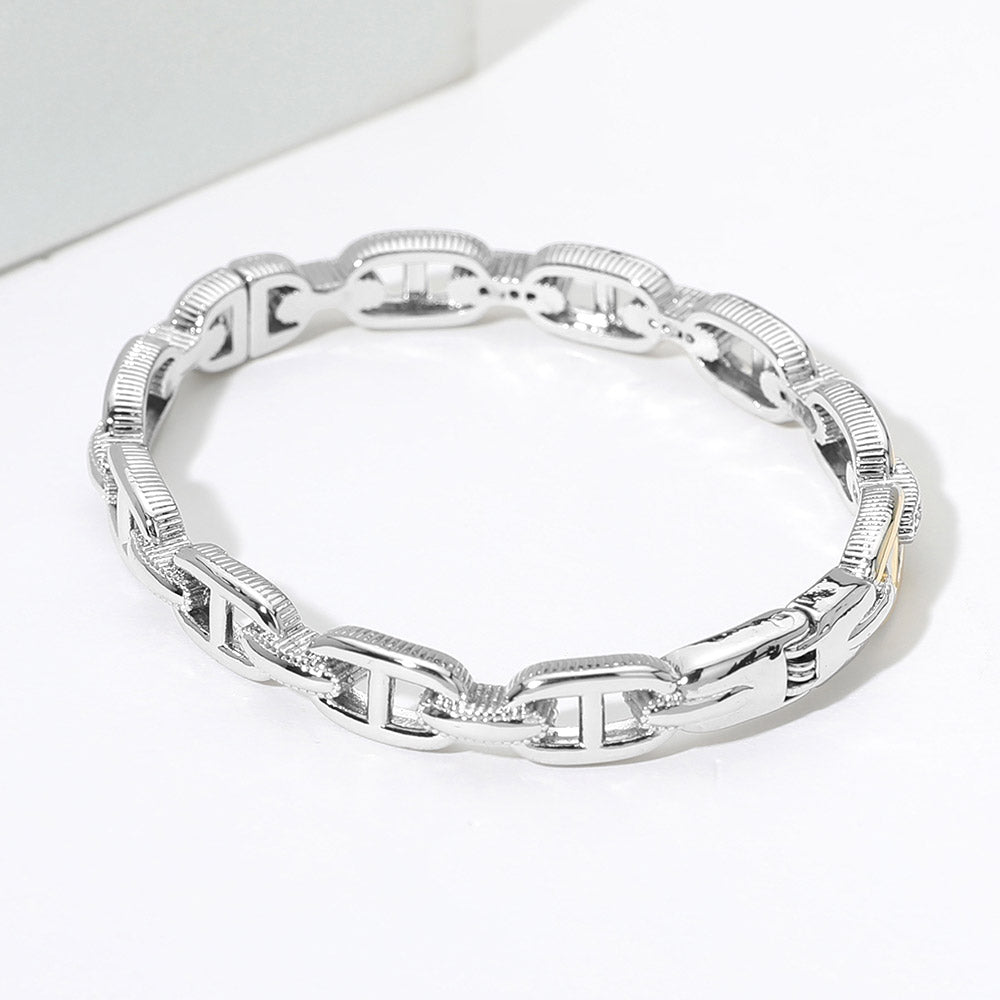iLLASPARKZ Two Tone CZ Stone Paved Link Hinged Bangle Bracelet