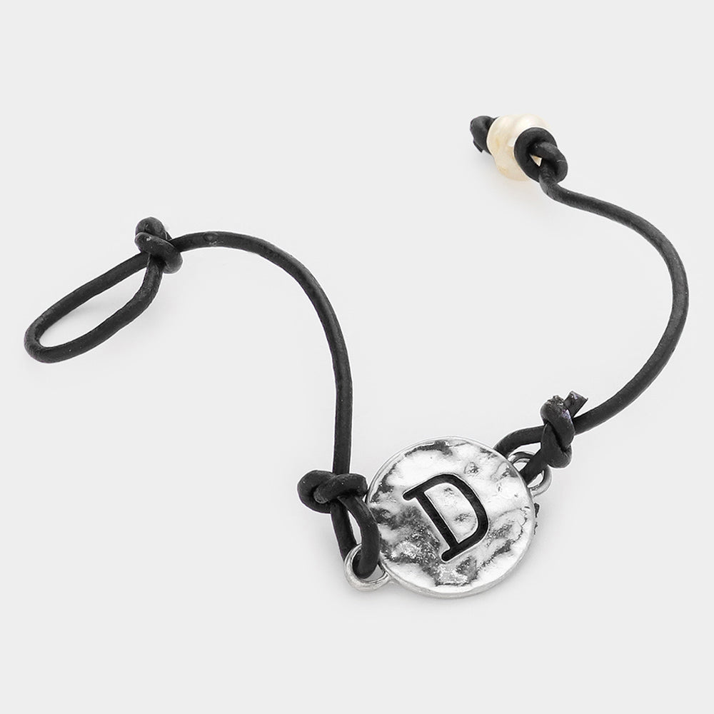 iLLASPARKZ -D- Initial Monogram Metal Disc Pearl Pointed Bracelet