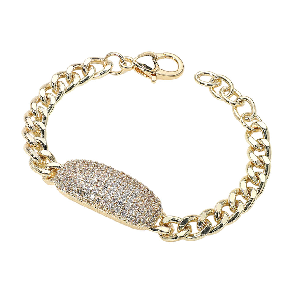 iLLASPARKZ 14K Gold Plated CZ Stone Paved Bean Bar Pointed Bracelet