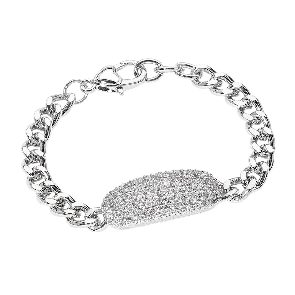 iLLASPARKZ 14K Gold Plated CZ Stone Paved Bar Chain Bracelet
