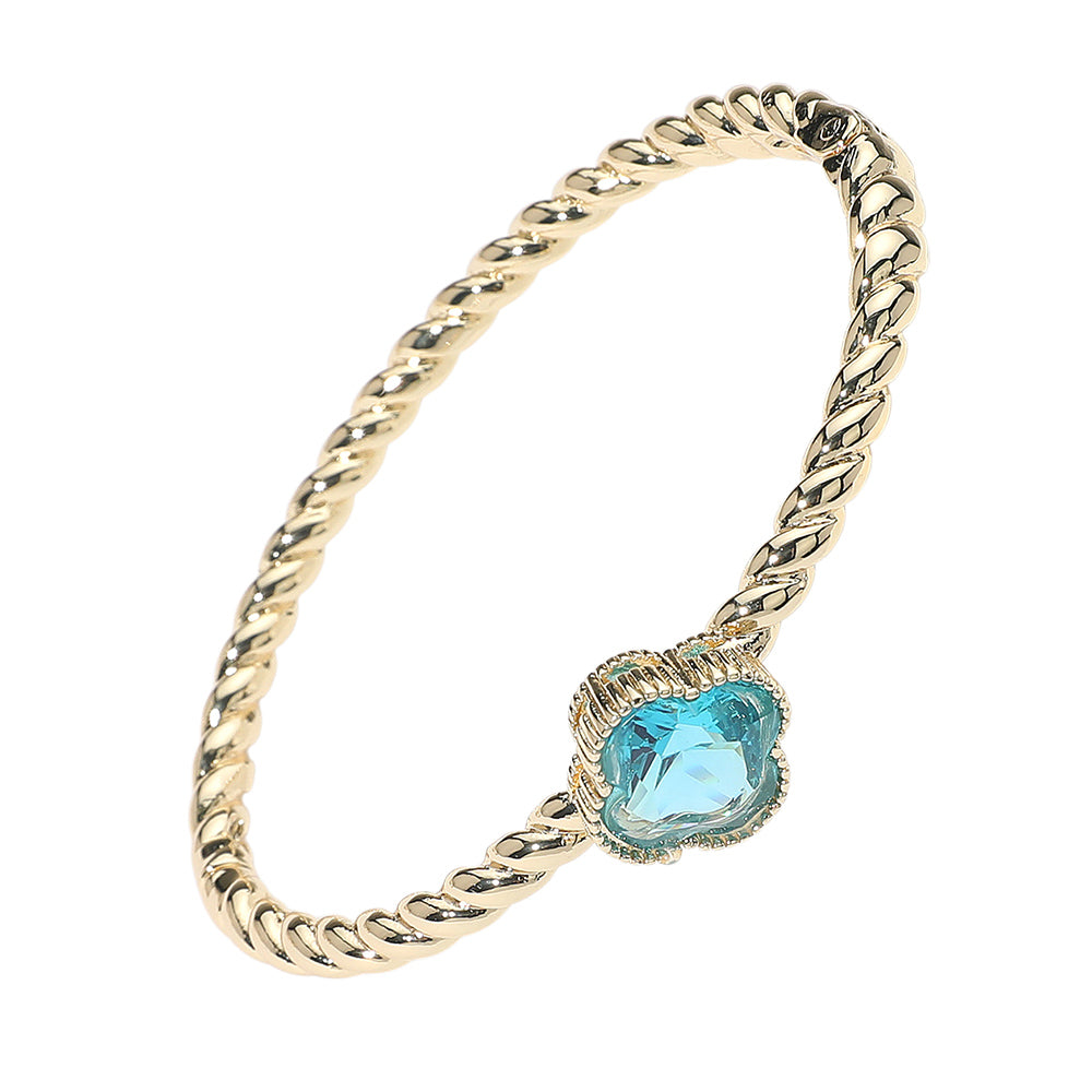 iLLASPARKZ CZ Quatrefoil Stone Accented Twisted Hinged Bangle Bracelet