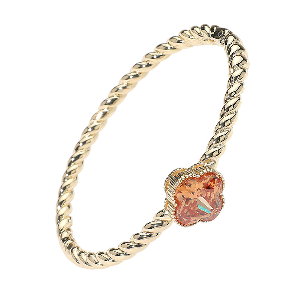 iLLASPARKZ CZ Quatrefoil Stone Accented Twisted Hinged Bangle Bracelet