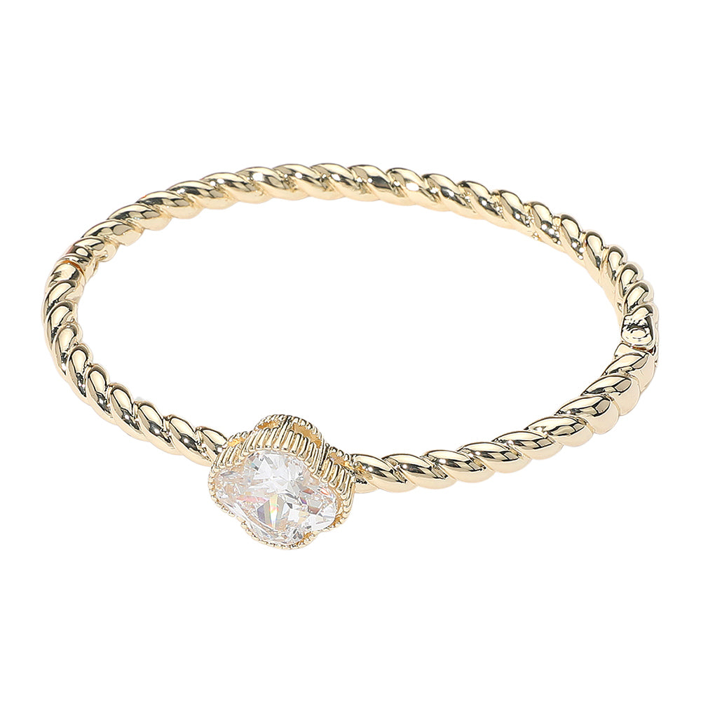 iLLASPARKZ CZ Quatrefoil Stone Accented Twisted Hinged Bangle Bracelet