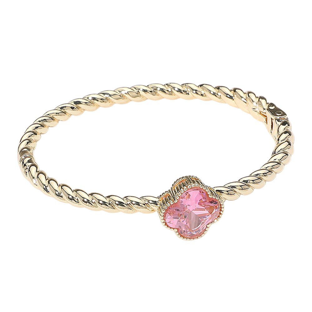 iLLASPARKZ CZ Quatrefoil Stone Accented Twisted Hinged Bangle Bracelet