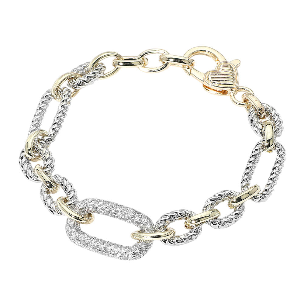 iLLASPARKZ 14K Gold Plated CZ Stone Paved Oval Link Bracelet