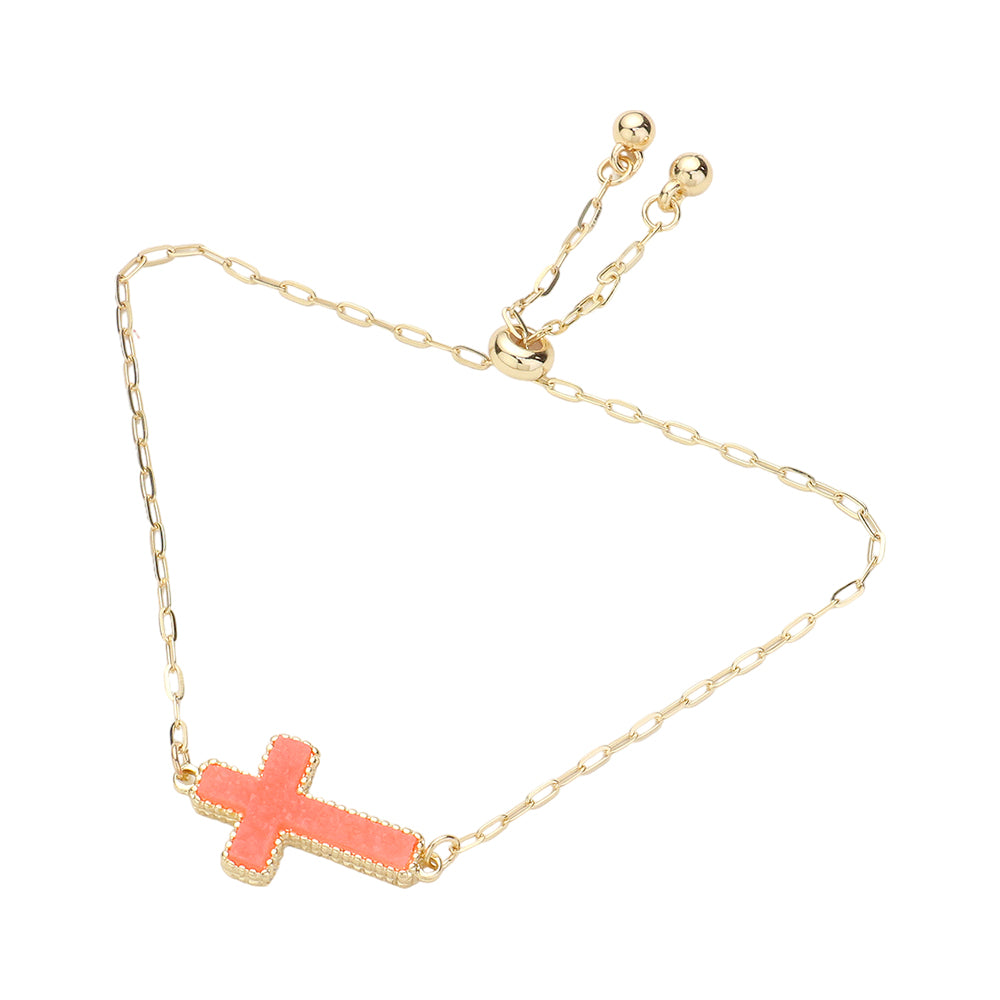 iLLASPARKZ Cross Druzy Adjustable Pull Tie Bracelet