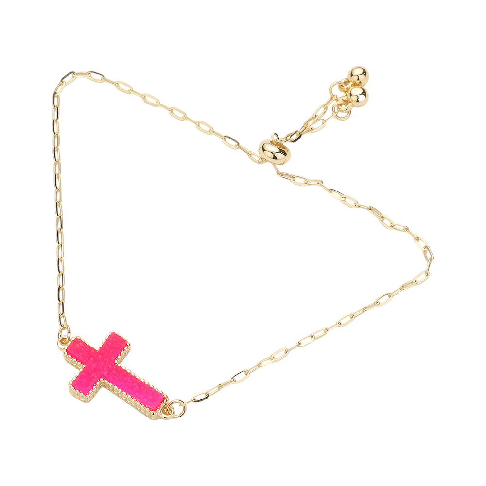 iLLASPARKZ Cross Druzy Adjustable Pull Tie Bracelet