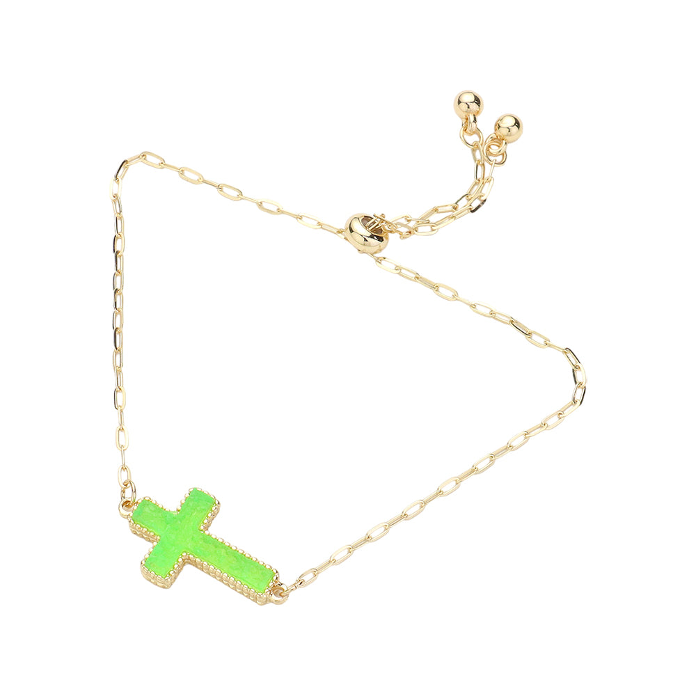 iLLASPARKZ Cross Druzy Adjustable Pull Tie Bracelet