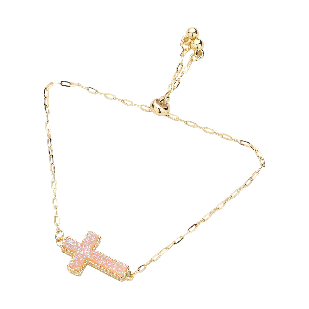 iLLASPARKZ Cross Druzy Adjustable Pull Tie Bracelet