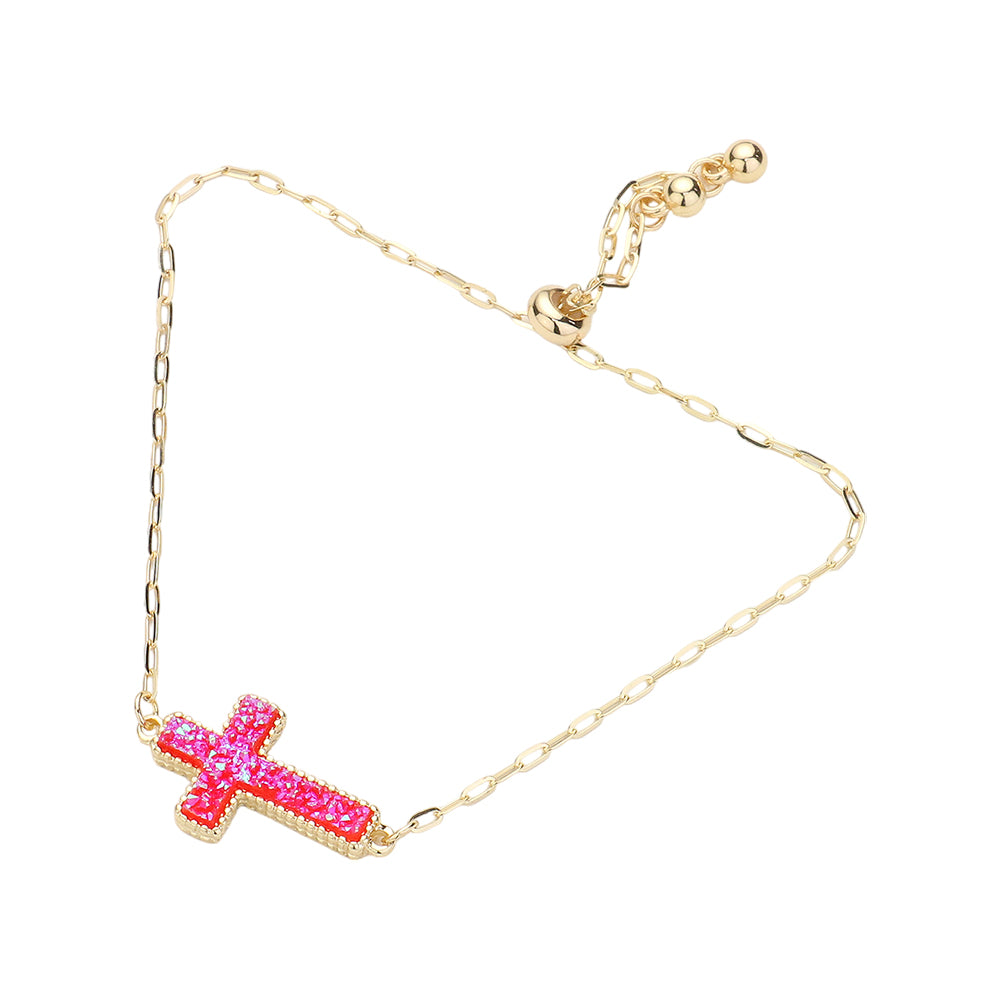iLLASPARKZ Cross Druzy Adjustable Pull Tie Bracelet