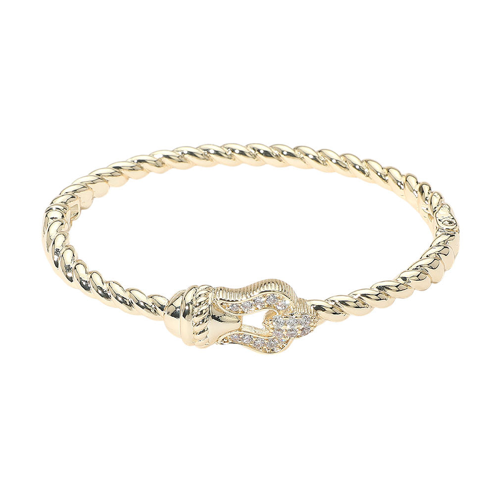 iLLASPARKZ CZ Stone Paved Buckle Accent Twisted Hinged Bangle Bracelet