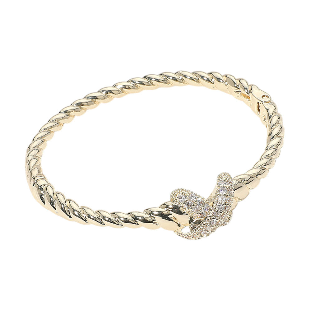 iLLASPARKZ CZ Stone Paved Crisscross Accent Twisted Hinged Bangle Bracelet