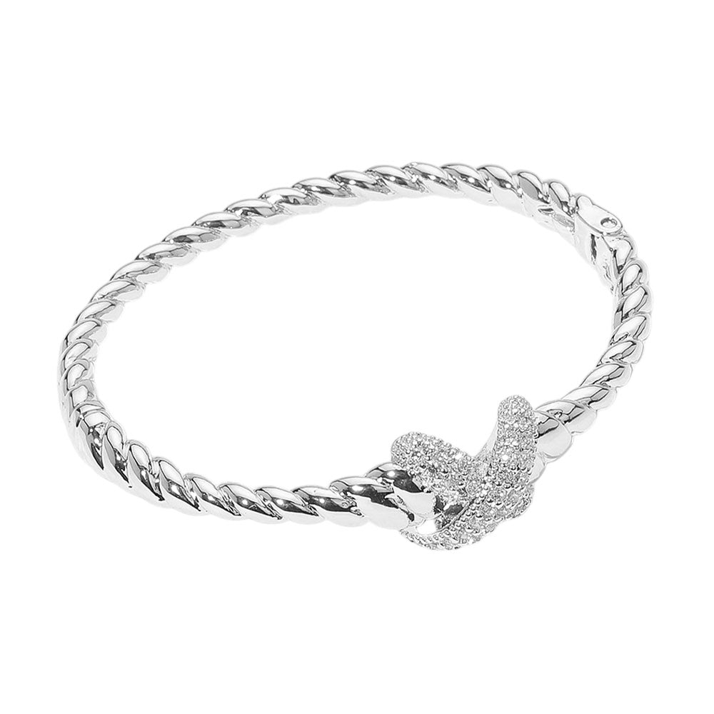 iLLASPARKZ CZ Stone Paved Crisscross Accent Twisted Hinged Bangle Bracelet