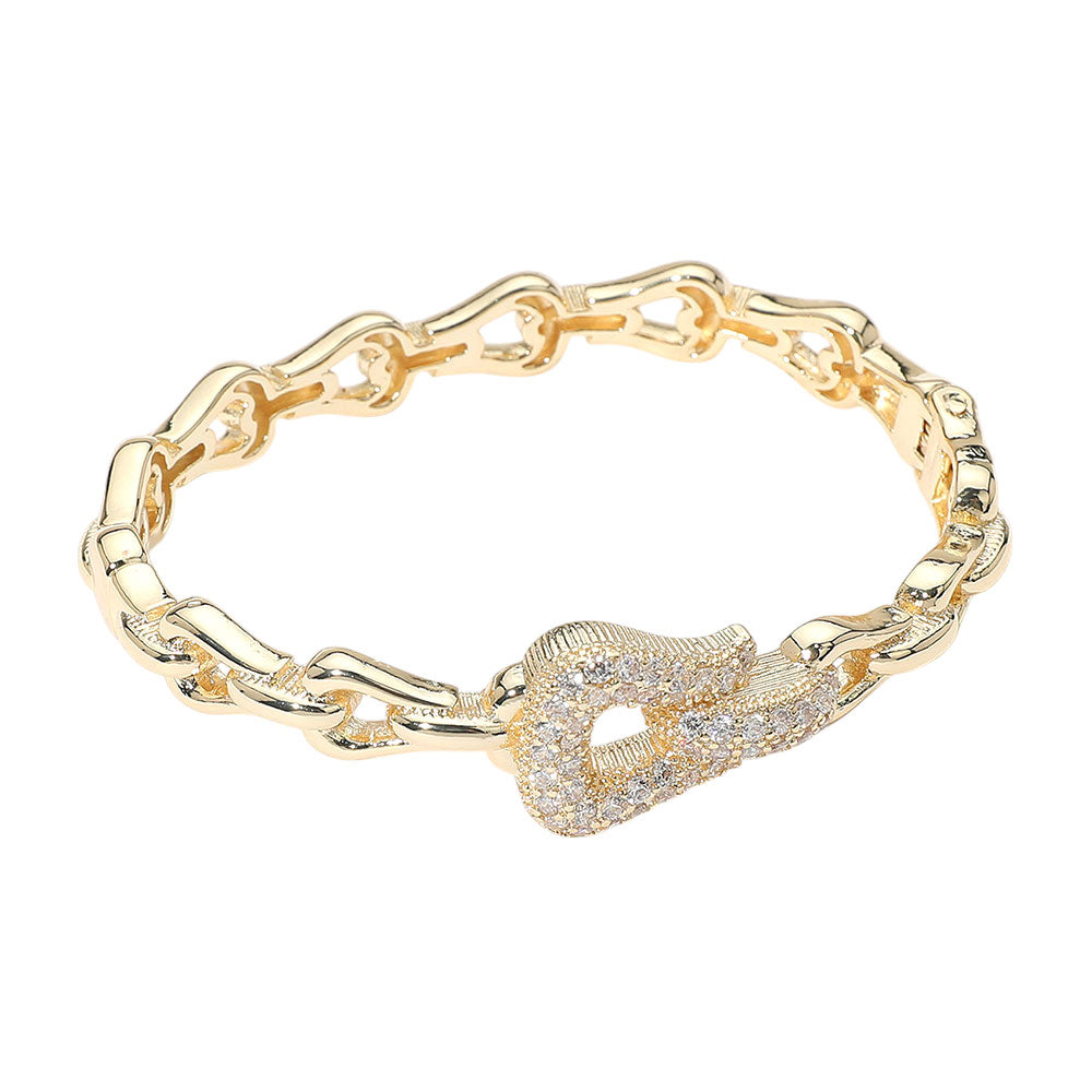 iLLASPARKZ CZ Stone Paved Buckle Accent Link Chain Hinged Bangle Bracelet