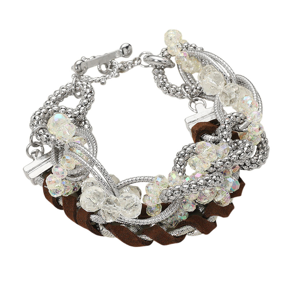 iLLASPARKZ Glass Bead Woven Faux Suede Link Toggle Bracelet