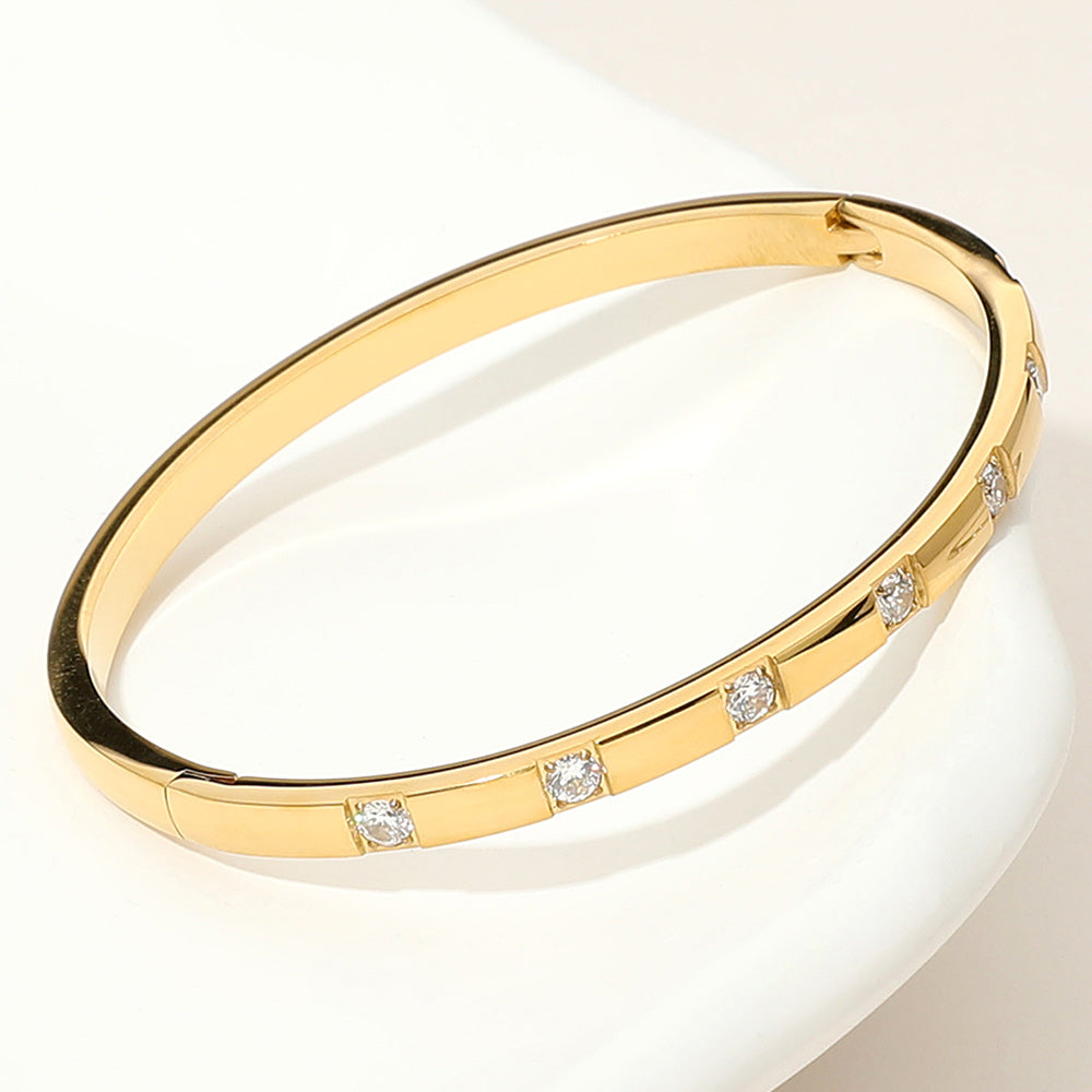 iLLASPARKZ SECRET BOX_Stainless Steel Stone Paved Hinged Bangle Bracelet