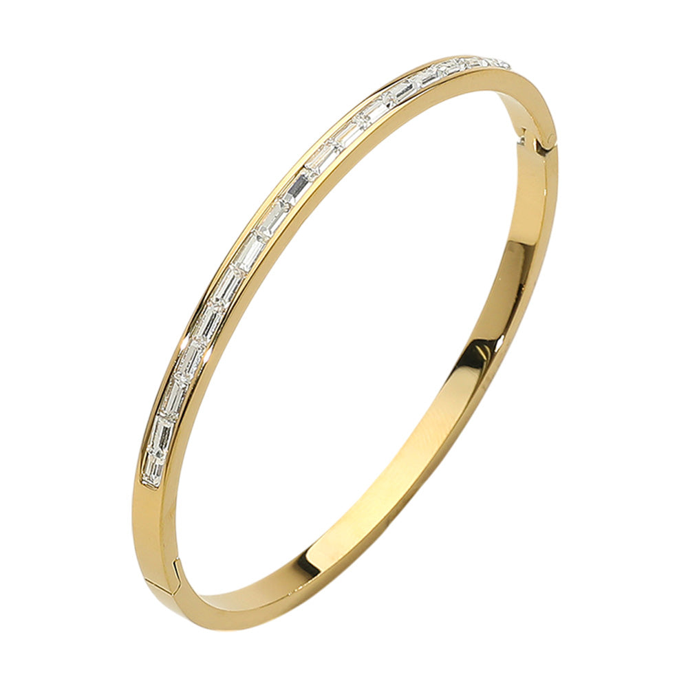 iLLASPARKZ SECRET BOX_Baguette Stone Embellished Stainless Steel Hinged Bangle Bracelet