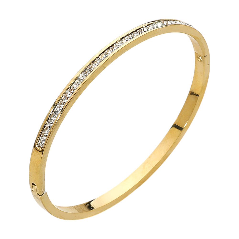 iLLASPARKZ SECRET BOX_Stainless Steel Single Row Rhinestone Paved Hinged Bangle Bracelet