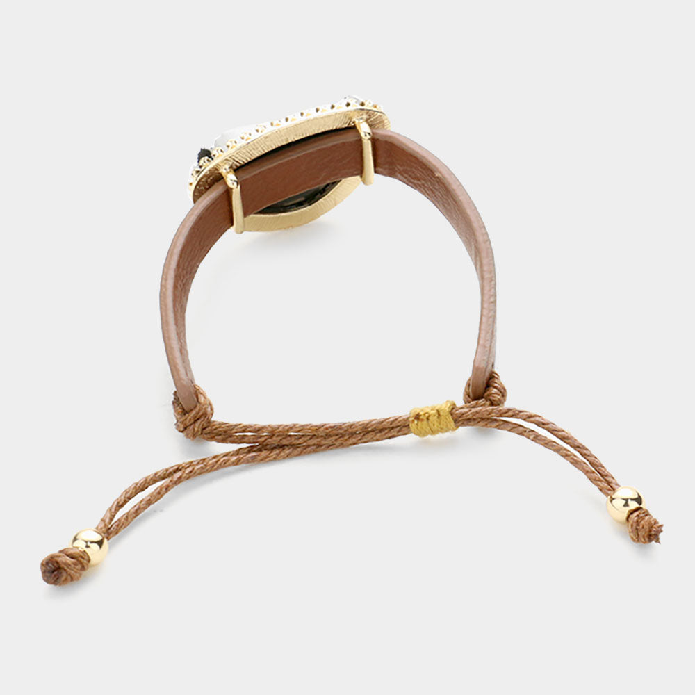 iLLASPARKZ Druzy Accented Faux Leather Adjustable Cinch Pull Tie Bracelet