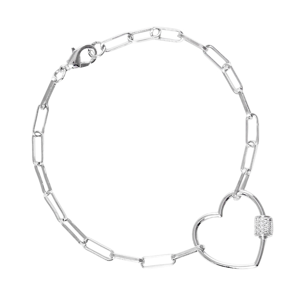 iLLASPARKZ Gold Dipped CZ Stone Paved Open Heart Carabiner Pointed Paperclip Chain Bracelet