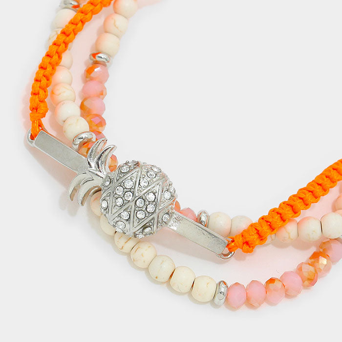 iLLASPARKZ Pineapple Accented Double Tassel Adjustable Cinch Pull Tie Bracelet