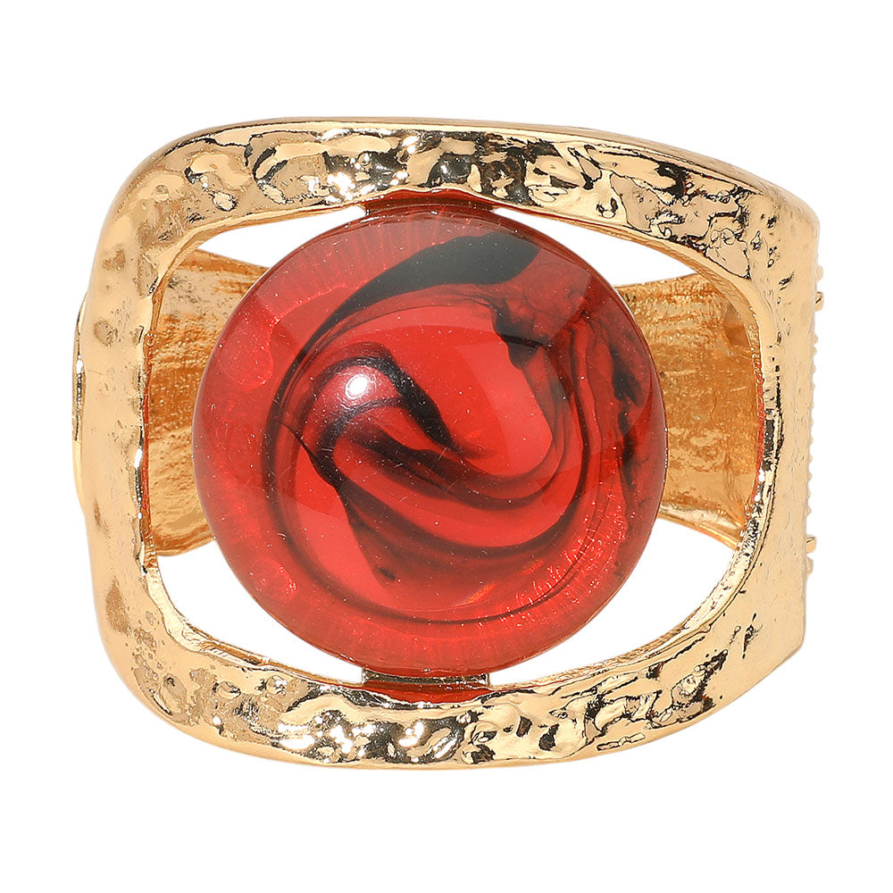 iLLASPARKZ Bold Swirl Resin Stone Hammered Metal Hinged Bangle Bracelet