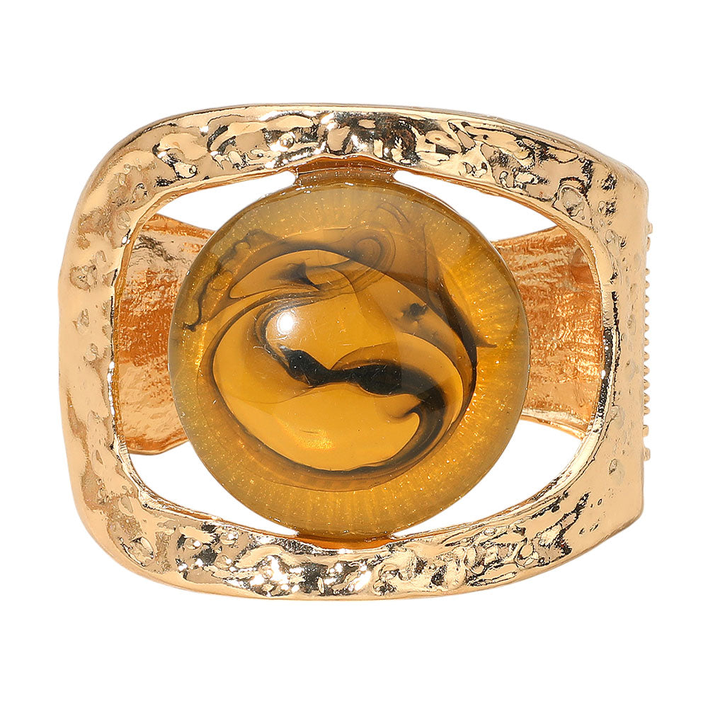 iLLASPARKZ Bold Swirl Resin Stone Hammered Metal Hinged Bangle Bracelet