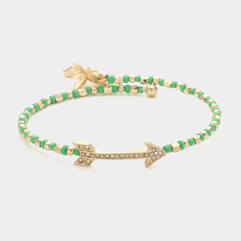 iLLASPARKZ Stone Paved Arrow Pointed Cupid Charm Beaded Adjustable Bracelet