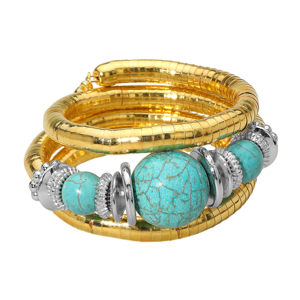 iLLASPARKZ Chunky Beads Accent Adjustable Coil Wrapped Bracelet