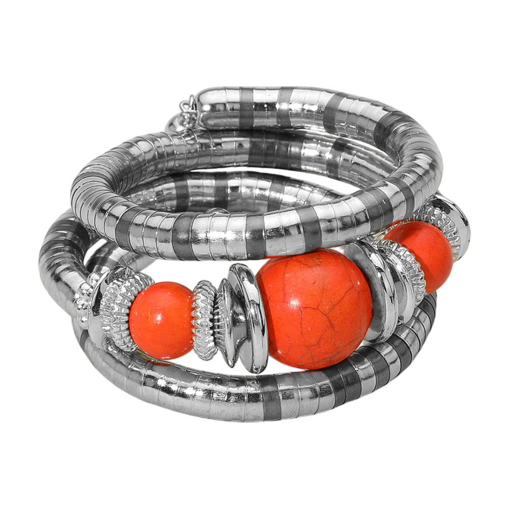 iLLASPARKZ Chunky Beads Accent Adjustable Coil Wrapped Bracelet