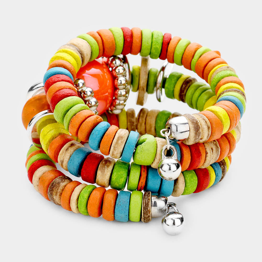 iLLASPARKZ Resin Ball Accented Wood Beaded Adjustable Bracelet