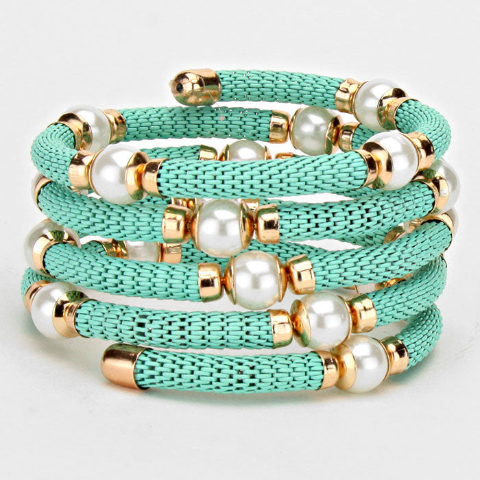 iLLASPARKZ Pearl Station Metal Coil Adjustable Bracelet