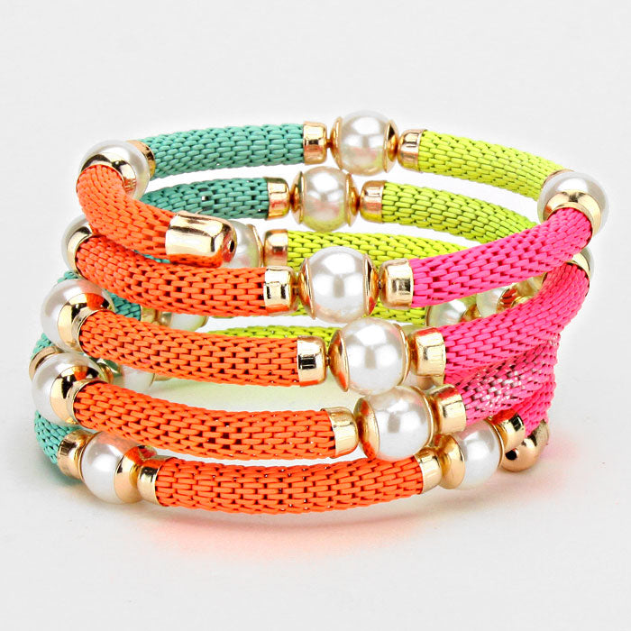 iLLASPARKZ Pearl Station Metal Coil Adjustable Bracelet