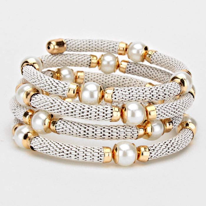 iLLASPARKZ Pearl Station Metal Coil Adjustable Bracelet
