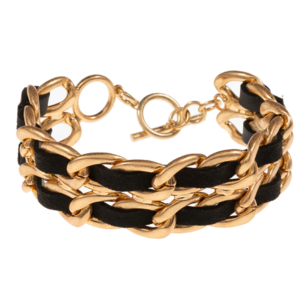 iLLASPARKZ Faux Leather Braided Vintage Chain Link Toggle Bracelet