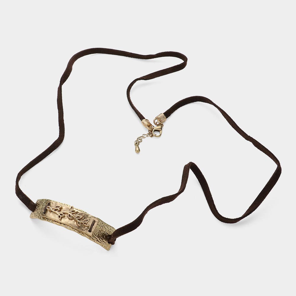 iLLASPARKZ Leaf Twig Metal Bar Pointed Faux Suede Wrap Bracelet