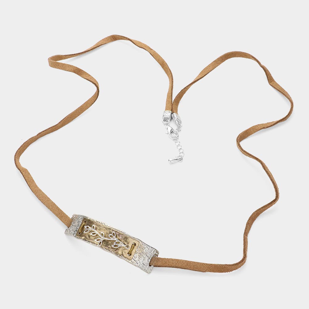 iLLASPARKZ Leaf Twig Metal Bar Pointed Faux Suede Wrap Bracelet
