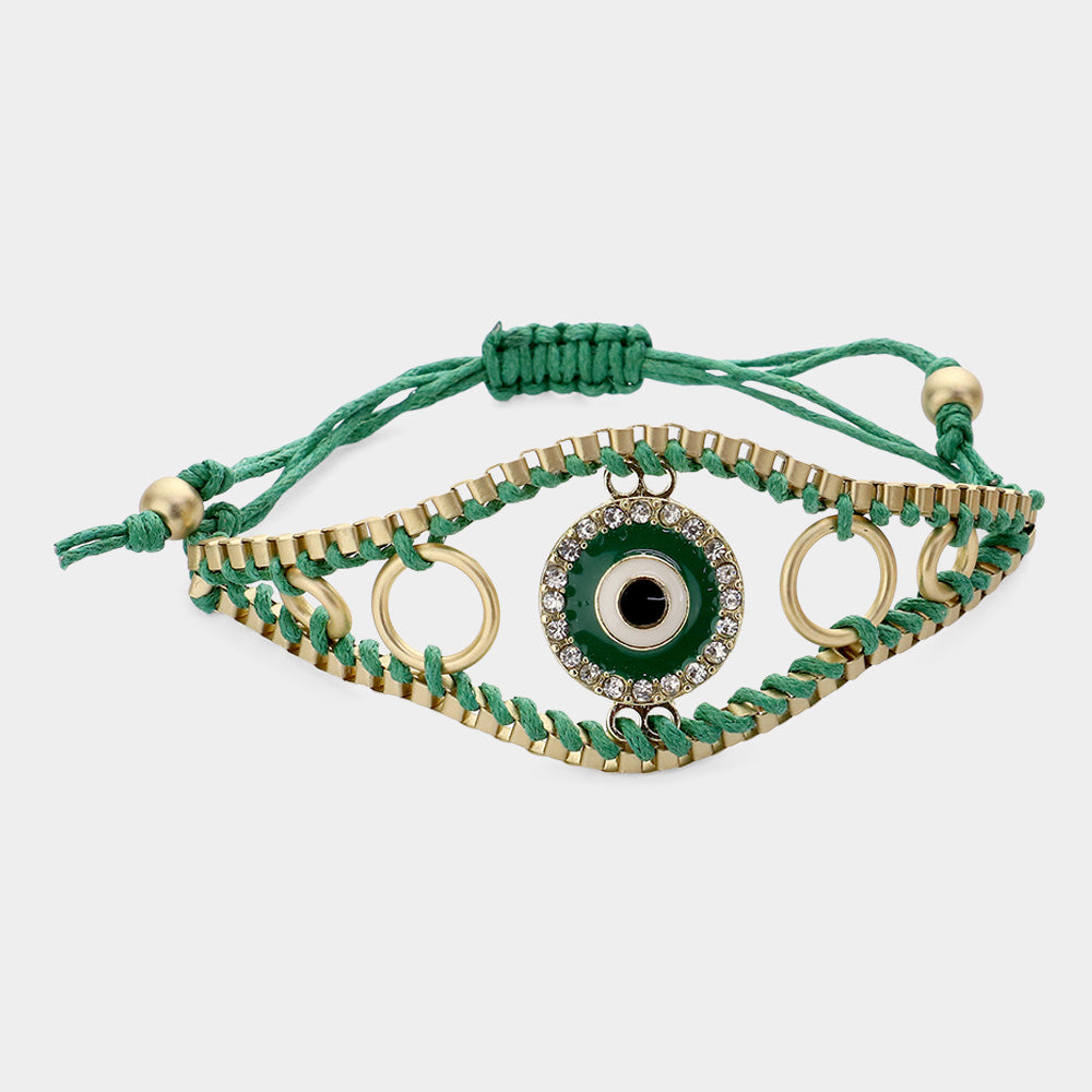 iLLASPARKZ Enamel Evil Eye Adjustable Pull Tie Cinch Bracelet