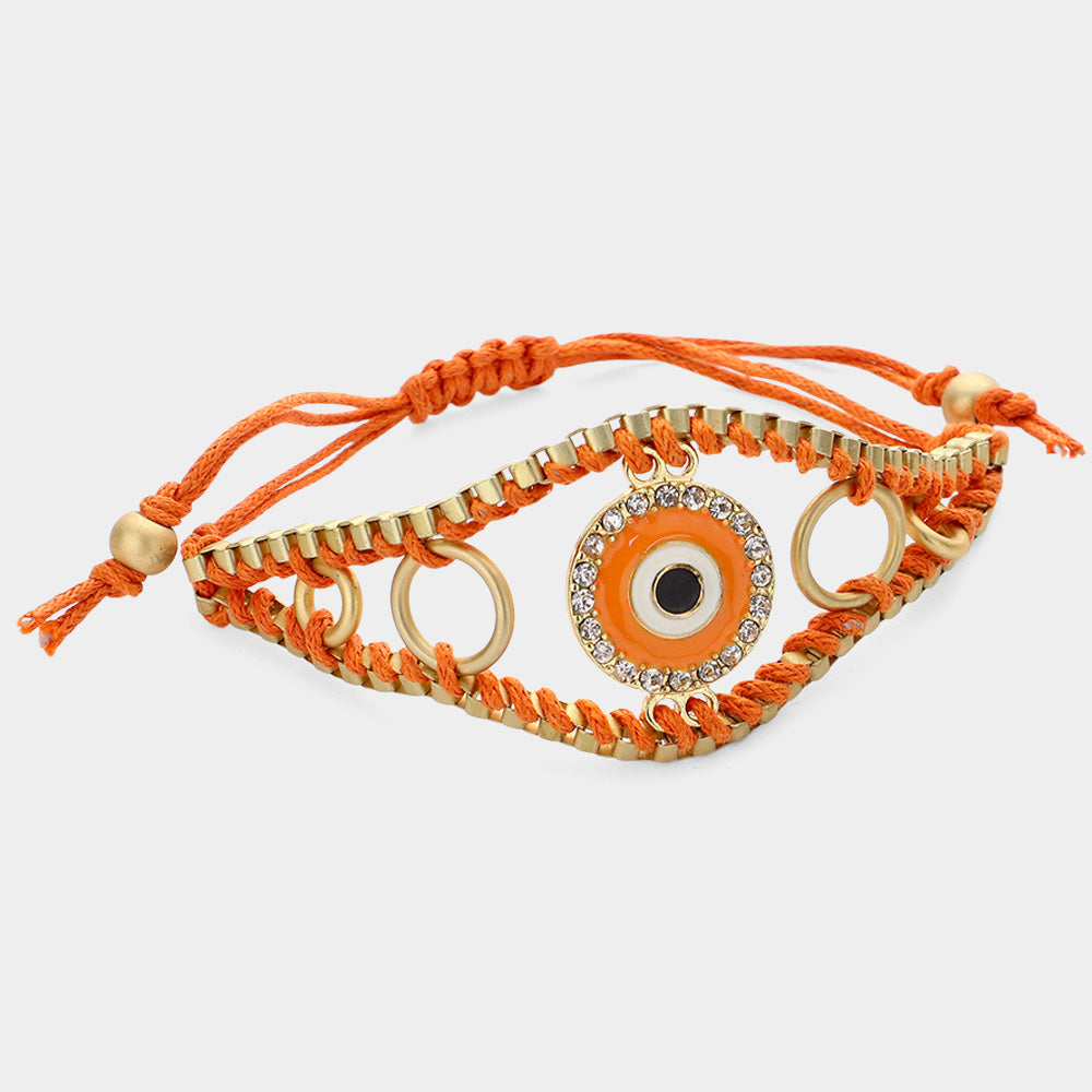 iLLASPARKZ Enamel Evil Eye Adjustable Pull Tie Cinch Bracelet