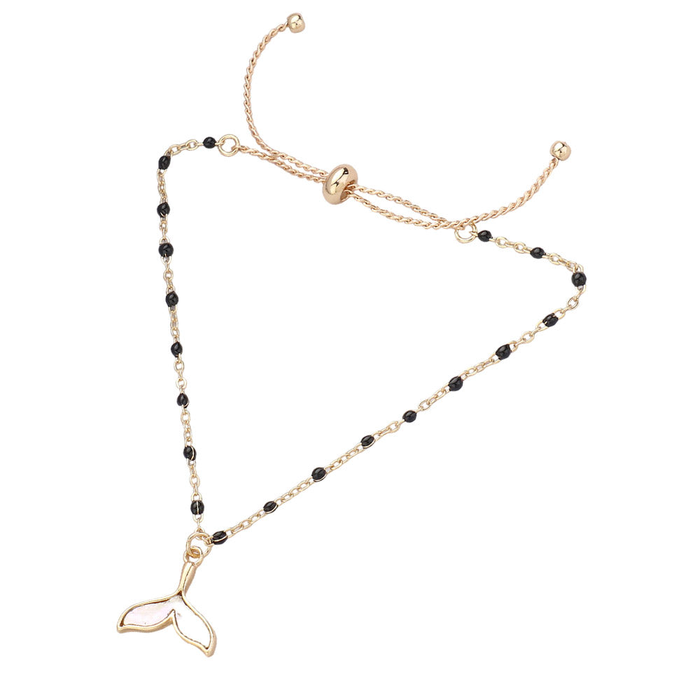 iLLASPARKZ Mother Of Pearl Whale Tail Charm Beads Station Adjustable Pull Tie Bracelet